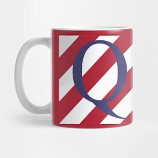 Old Glory Letter Q Blue on Red and White Stripes Mug